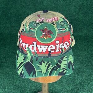 Vintage 1998 Budweiser Lizard Snapback Hat Big Logo All‎ Over Print Indie Grunge